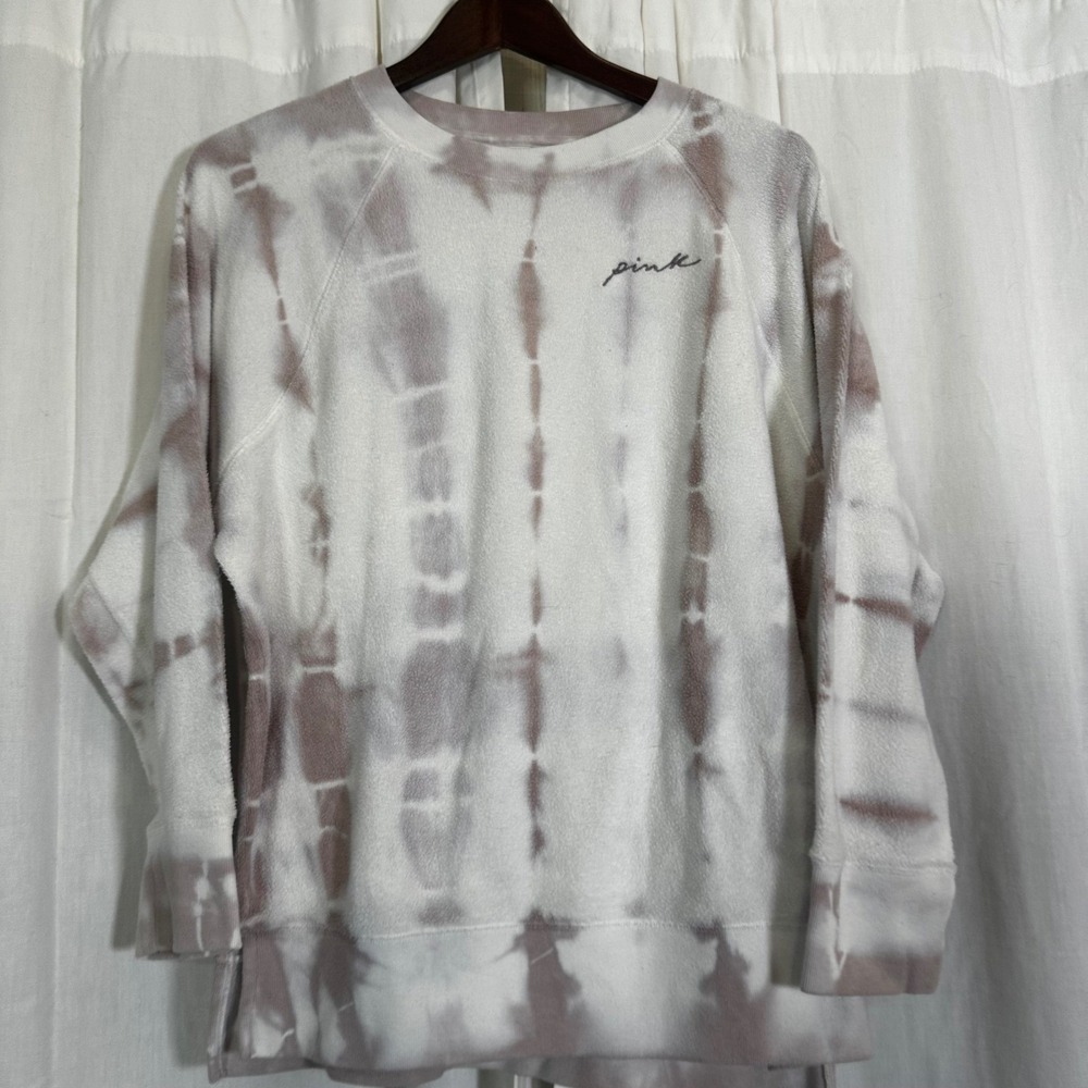 PINK Victoria's Secret Y2K Terry/Fleece Tie Dye Sweatshirt Pullover Cozy Size S